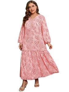 Vestido de talla grande con estampado dorado y cuello en V de manga larga con cinturón, vestido largo bohemio informal de vacaciones para mujer para primavera y otoño - Product Image 4