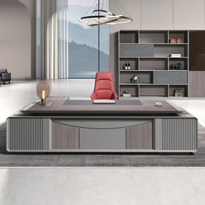 Grand bureau de direction en forme de I, mobilier de bureau modulaire en panneaux de bois, table de direction extensible de luxe, bureau commercial robuste - Product Image 6