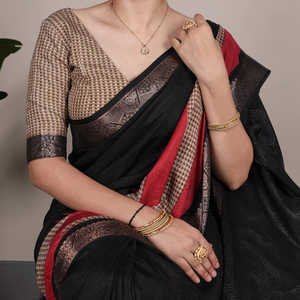 ส่าหรีผ้าไหมคอตตอนจากอินเดียชุดปาร์ตี้ผ้าคอตตอนสุดหรู - Product Image 1