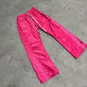 OEM Custom Logo Unisex Solid Blank Man Casual Side Button Flared Nylon Track Polyester Windbreaker Men's Pants & Trousers - Product Image 3