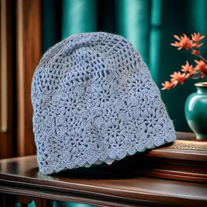 Customizable Retro Literary Pattern Satin <b>Bonnet</b> Hand-Knitted Spring Summer Bucket Hat Thin Cut Cotton Thread Casual Scene - Product Image 4