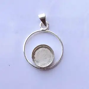 2023 Component Good Supplier Bezel Cups Semi Mount Pendant 925 Sterling Silver Round 12 mm Stone Resin Ashes DIY Collet Metal