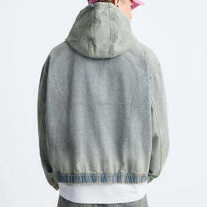 Sudadera con Capucha de Mezclilla de Diseño Personalizado, Estilo Y2K, Corte Cuadrado, Holgada, Gruesa, Corta - Product Image 3