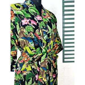 Kimono Informal Estilo Bohemio de Algodón, Estampado a Mano con Motivos de Mariposas y Flores, Bata Ligera para el Hogar, Tejido Suave - Product Image 4