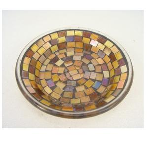 Plaque conique en verre fini mosaïque multicolore Plaque porte-bougie conique de forme ronde pour usage décoratif de table à manger à la maison et de fête - Product Image 1