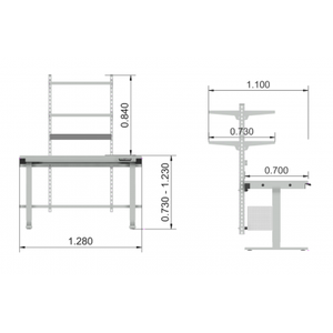 Table de travail multi2move 1280 x 700 x 700-1200 mm LxPxH réglable en hauteur électriquement - Product Image 2