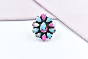 Bague en argent Sterling ajustable Dahlia faite à la main Bijoux de barbe à papa à fleurs uniques Cadeau de mariage parfait en pierre naturelle pour les femmes - Product Image 5