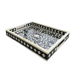 Bandeja de servicio con incrustaciones de hueso rectangulares hechas a mano más vendidas para el hogar, restaurante, Bar, Hotel, uso de boda disponible a precio mayorista - Product Image 1