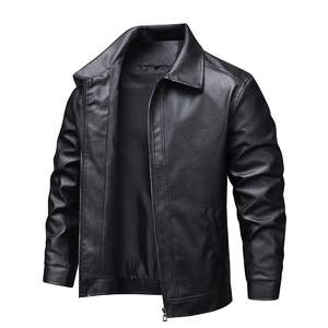 Nouveauté Veste Slim Fit en PU à col montant pour hommes avec fermeture à glissière diagonale Veste en cuir à la mode en toile pour motocyclistes - Product Image 5