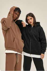 Casual Oversized Hoodies Women & Men 100% Cotton Ultra Heavyweight Baggy Cropped Modern Zip-Up Winter Plain Dyed - Product Image 2