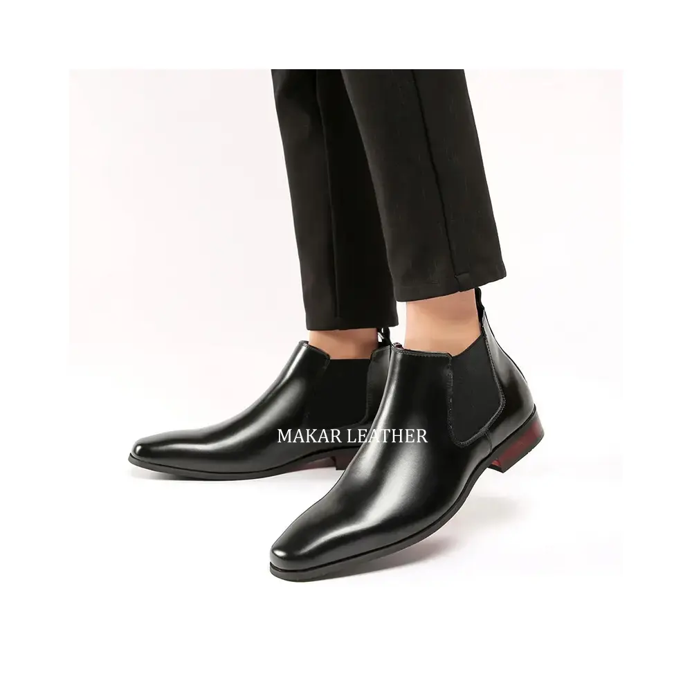 Chelsea Boots New Style Black Elastic Ankle Dress Leather Shoes For Men Boots