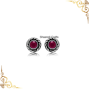 Boucles d'oreilles de travail en pierre violette oxydée en argent de créateur Boucles d'oreilles rondes pour femmes et filles pour la fête de mariage, les festivals - Product Image 3