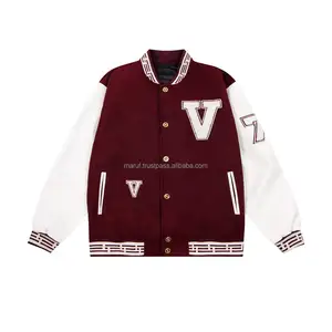 Customizable Maroon <b>White</b> 100% Wool Windproof Breathable Horn Button Varsity <b>Jacket</b> MSWVJ052 Fast Delivery for Winter Use - Product Image 1