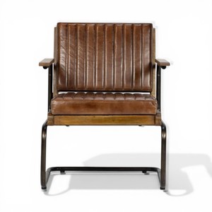 Fauteuil lounge en cuir industriel |   Fauteuil cantilever vintage de style mid-century modern pour hôtels, villas et salons |   Siège individuel - Product Image 2