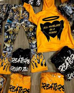 Pantalon de survêtement personnalisé en gros de haute qualité en détresse acide lavage Streetwear sérigraphie bouffante empilée avec sweat à capuche - Product Image 4