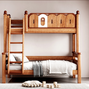 Mahogany <b>Wood</b> Twin <b>Bunk</b> <b>Bed</b> Sturdy Heavy Duty <b>Bed</b> Frame - Product Image 5