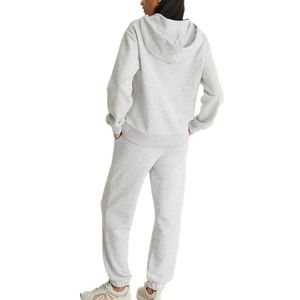 Sudadera con capucha de algodón de color sólido al por mayor con logotipo personalizado, conjunto de chándal para mujer, chándal - Product Image 2