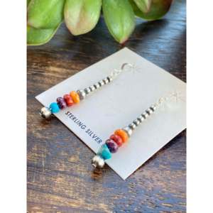 Boucles d'oreilles pendantes en argent sterling et pierres multicolores Navajo pour les occasions de cadeaux - Product Image 3