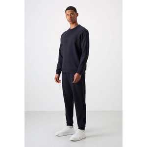 Ensemble de survêtement décontracté pour homme en coton bleu marine, épais, doux, texturé, coupe confortable avec motif imprimé - 85253 - Product Image 5