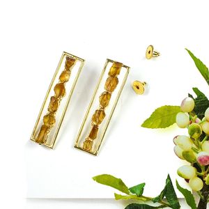 Citrine Gemstone <b>Long</b> Length <b>Earrings</b> Raw Stone Brass Handmade Screw Back <b>Earrings</b> For Women 925 Silver - Product Image 1