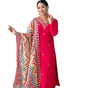Nuevo diseñador de algodón puro Alia corte con bordado Sikvans trabajo paquistaní Salwar Kameez para Ramadán - Product Image 1