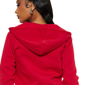 Ensemble survêtement décontracté pour femme, sweat à capuche rouge et pantalon de jogging, imprimé couleur unie, fermeture éclair intégrale, manches longues, polaire, pour l'hiver et l'automne - Product Image 5