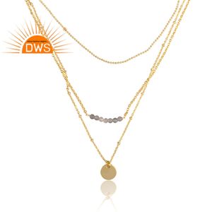 สร้อยคอจี้อัญมณีลาบราดอไรต์ธรรมชาติชุบทองทองเหลืองคุณภาพดีที่สุดจากผู้ผลิตเครื่องประดับชั้นดี - Product Image 2