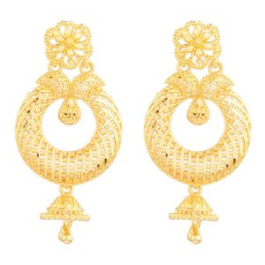 Indian Wholesaler Gold Plated <b>Earrings</b> Supplier Traditional Engraved <b>Tassel</b> Dangle Chandbali Bridal <b>Earrings</b> Set For Women - Product Image 1
