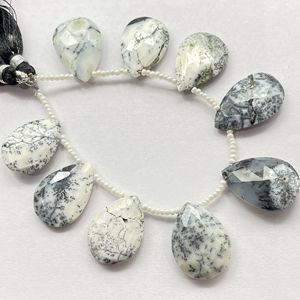 Cuentas de Briolette con forma de pera facetada de ópalo de dendrita, cuentas de piedras preciosas naturales de buena calidad para la fabricación de joyas - Product Image 1