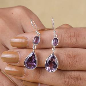 Boucles d'oreilles en argent sterling 925 de style bohème coupe religieuse améthyste bijoux plaqués or à facettes pour femmes et filles - Product Image 3