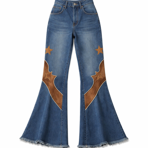 Livraison rapide, vêtements western personnalisés, ourlet brut, jean évasé taille haute, pantalon pour femmes, denim de haute qualité, décontracté, bouton, vente flash - Product Image 1