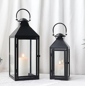 Linternas de vela colgantes de Metal y vidrio populares recubiertas de negro para el hogar evento de Navidad linternas decorativas de mesa y suelo - Product Image 1