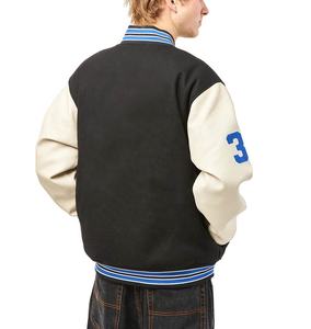 แจ็คเก็ตเบสบอลวินเทจแบบมีโลโก้สั่งทำสำหรับผู้ชาย แขนหนังผสมขนสัตว์ คอตั้งลายตัวอักษร สำหรับฤดูหนาว - Product Image 2