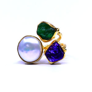 Ropa DE BODA Plata de Ley 925 chapada en oro Perla Barroca turmalina Esmeralda piedra preciosa mujeres usan anillo clásico - Product Image 2