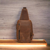Sac bandoulière poitrine en cuir véritable ALBORZ, personnalisé, style vintage moto, portable, pour voyage et randonnée – Vente directe usine