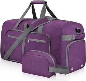 Bolsa de lona deportiva de poliéster con compartimento para zapatos, correa ajustable y cierre de cremallera, bolsa de viaje plegable impermeable para hombres y mujeres - Product Image 1