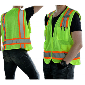 Gilet de sécurité bicolore jaune fluorescent ANSI classe 2 Maille respirante Ruban réfléchissant de 2 pouces Fermeture à glissière Logo personnalisable - Product Image 1