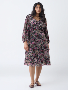 Vestido de Terciopelo con Estampado Floral Multicolor Gia, Corte en A - Product Image 1