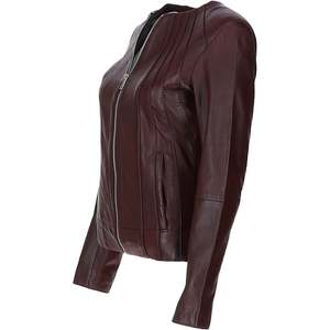 Chaquetas de cuero personalizadas de tendencia superior para mujer, diseño de cuello vuelto sólido, mangas completas, forro de satén transpirable - Product Image 4