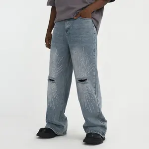 GDTEX jeans personnalisés avec strass pour hommes streetwear punk jeans vieillis jeans baggy hommes