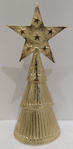 Arbre étoilé en aluminium moderne avec base en bois Décoration de Noël martelée fabriquée en Inde Décoration de fête à la maison Décoration suspendue Nouvel An Noël - Product Image 2