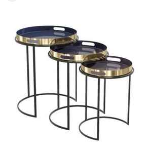 Ensemble de 3 tables d'appoint rondes en fer, design moderne, finition mate, pour salon, café et usage d'appoint, en provenance d'Inde - Product Image 1