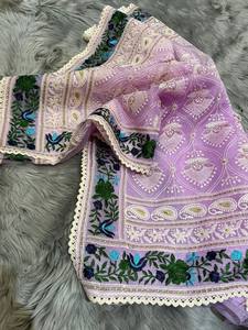 Chikankari Silk Organza Sarees Floor-Length Elegant Designer <b>Saree</b> Collection Hand Embroidery <b>Blouse</b> Piece for Bridal Wedding - Product Image 5