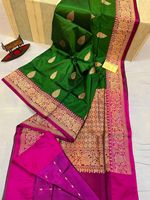 Lehenga Choli de Luxe en Brocart Viscose Polyester avec Bordures Ornées de Zari, Tissage Ethnique Traditionnel Fait Main pour Tenue de Mariage et de Fête