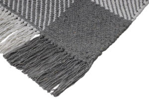 Tapis géométrique moderne en coton durable, tissé à la main, réversible, antidérapant, résistant aux taches, à carreaux, blanc anthracite - Product Image 3