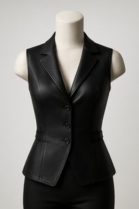 Chaleco Blazer de Cuero Genuino para Mujer, Sin Mangas, Corte Entallado, Formal - Product Image 2