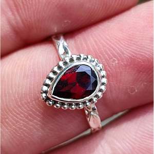 Sterling <b>Silver</b> Handmade <b>Ring</b> <b>Garnet</b> Gemstone Cute Dainty Boho Style Birthday Anniversary Christmas Valentine's Gift for Her - Product Image 4