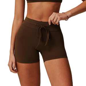 Short de yoga taille haute pour femme Pantalon athlétique à séchage rapide et respirant avec motif solide de levage de la hanche et fermeture à cordon de serrage - Product Image 1