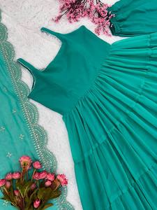Nuevo vestido de Georgette de imitación Anarkali con estilo de volantes y cosido completo con la colección Dupatta Ready To Wear - Product Image 6