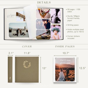 LABON grande Album di foto in lino verde oliva lamina d'oro con copertina rigida Memory Book personalizzato ricordo Scrapbook taccuino - Product Image 4